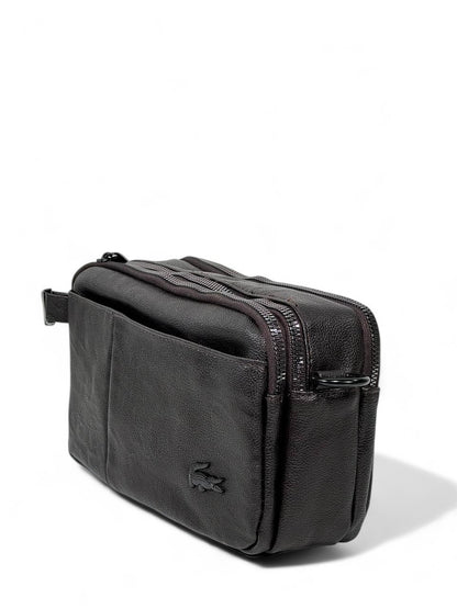 🤎 Lacoste Dark Brown Minimalist Crossbody Pouch – Premium Leather Look