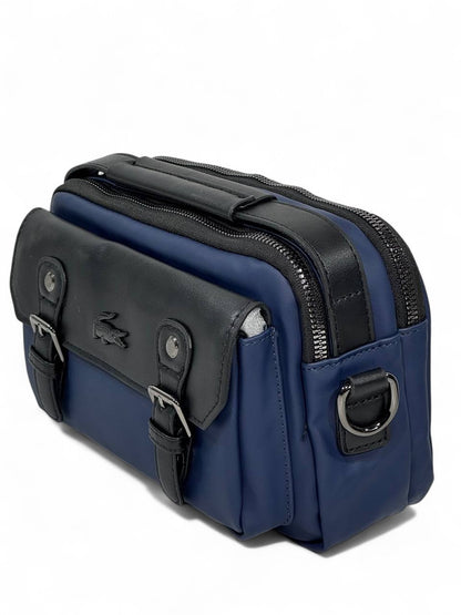 💙🖤 Lacoste Navy & Black Two-Tone Crossbody Pouch – Premium Dual-Texture Design