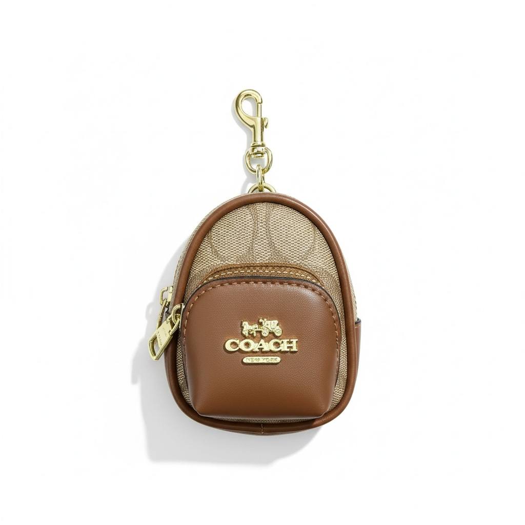 🤎 Coach Signature Brown Mini Backpack Keychain – Luxury Mini Bag Charm