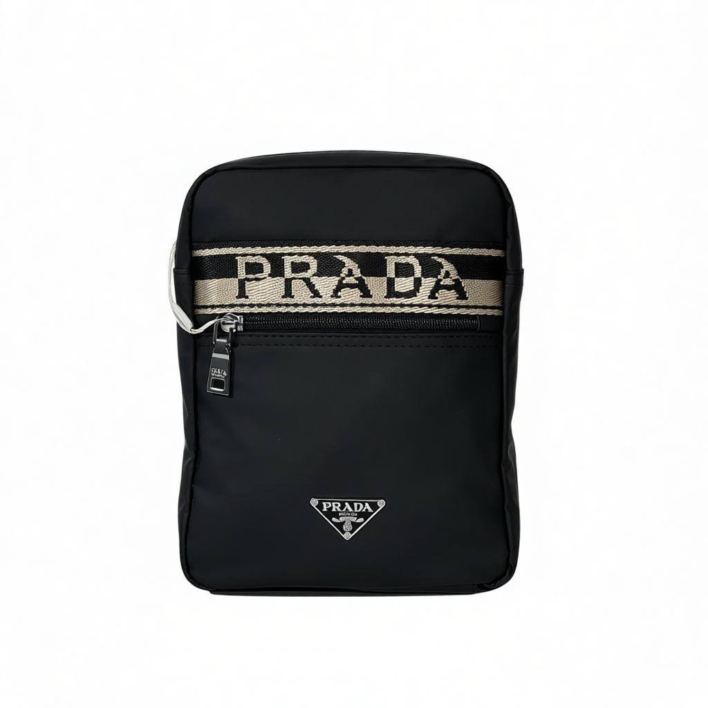 ✨ Prada Crossbody Shoulder Bag – Black & Beige Stripe