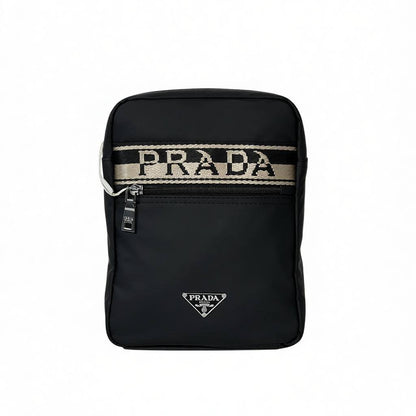 ✨ Prada Crossbody Shoulder Bag – Black & Beige Stripe