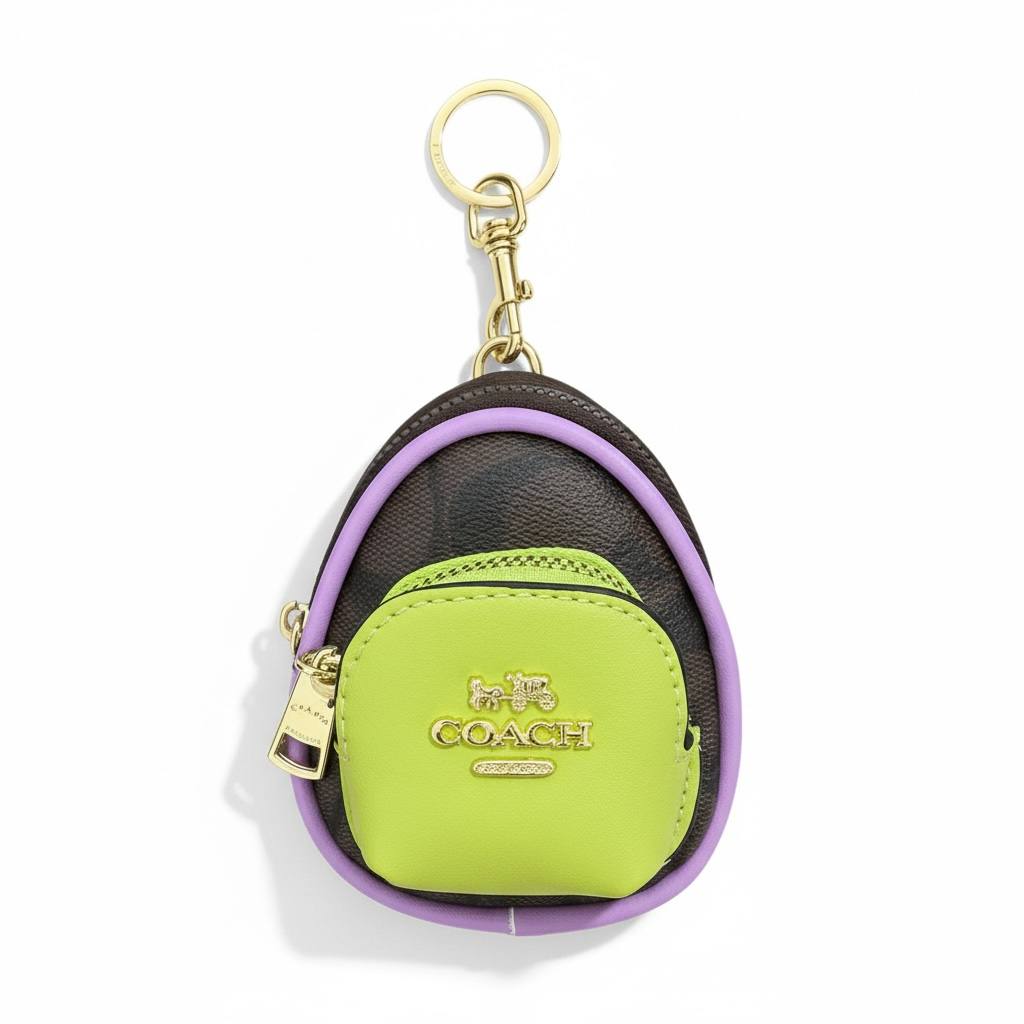 💚💜 Coach Mini Backpack Keychain – Lime Green & Purple Edition