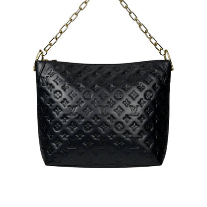 🖤✨ Louis Vuitton Embossed Monogram Tote Bag + Matching Pouch – Black & Gold