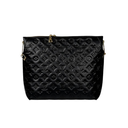 🖤✨ Louis Vuitton Embossed Monogram Tote Bag + Matching Pouch – Black & Gold