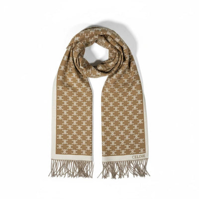 🤎✨ CELINE Double-Face Triomphe Monogram Scarf – Beige & Cream