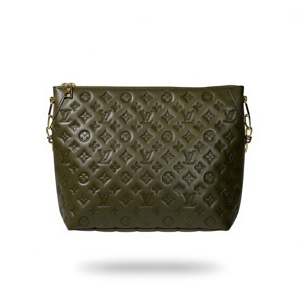 ✨💚 Louis Vuitton Embossed Monogram Tote Bag + Matching Pouch – Olive Green Edition