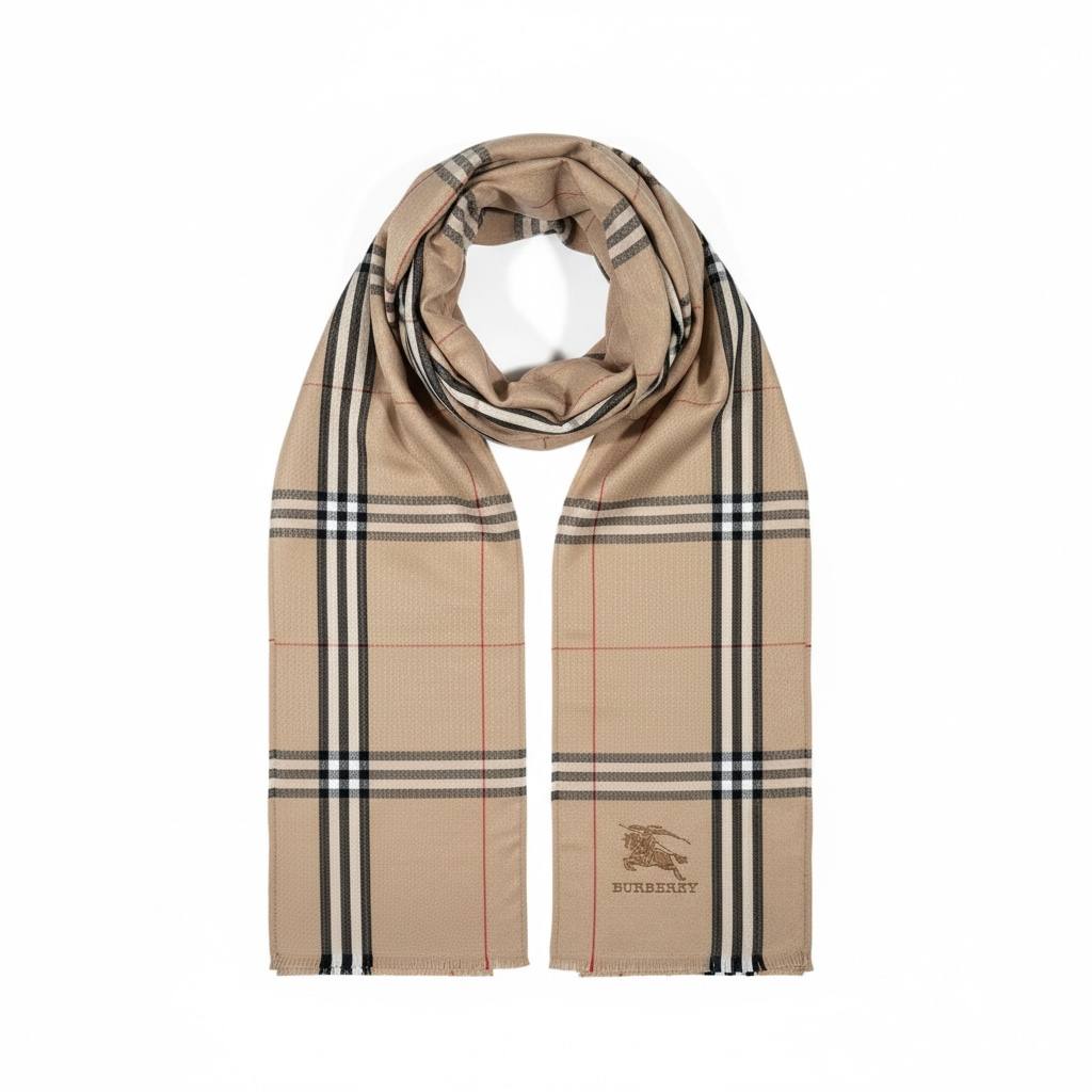 🧣 Burberry Heritage Checked Scarf – Beige Elegance