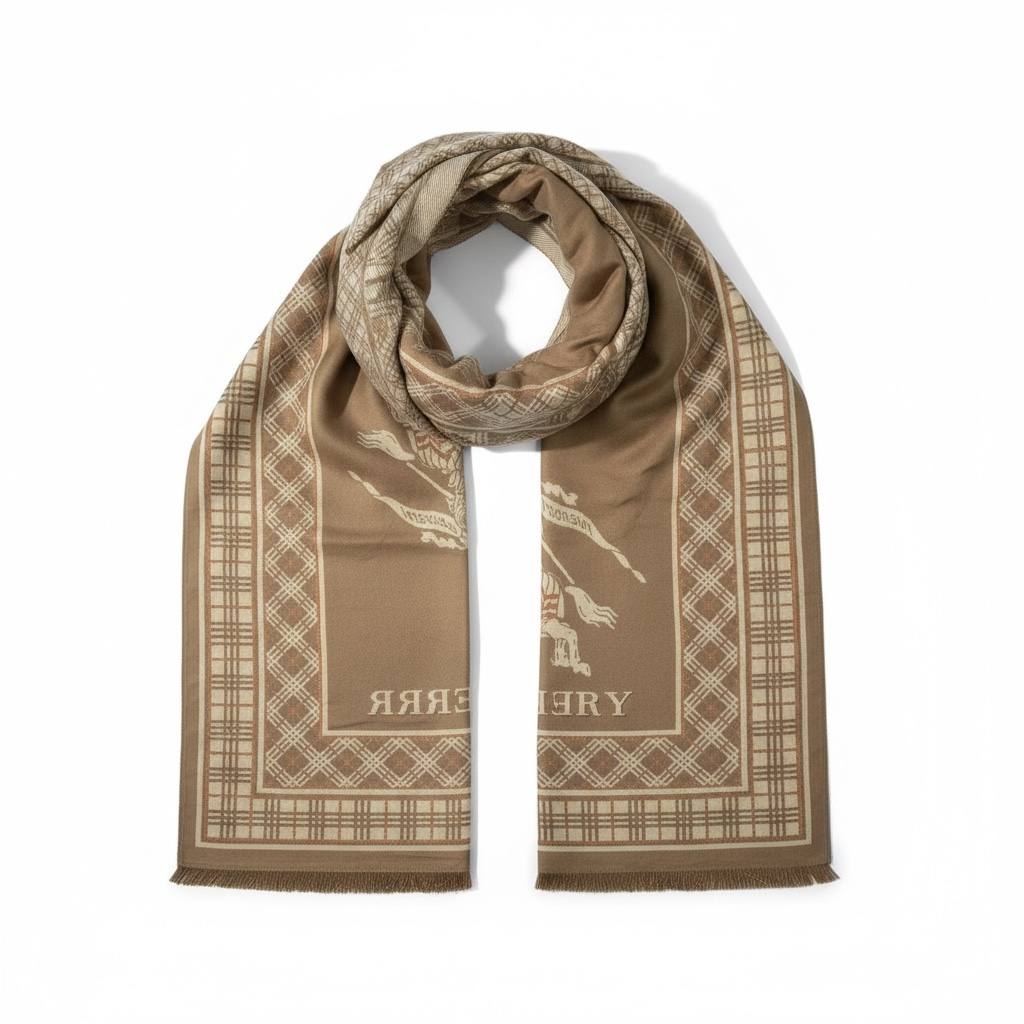 🧣 Burberry Knight Heritage Double-Face Scarf – Beige & Mocha Elegance