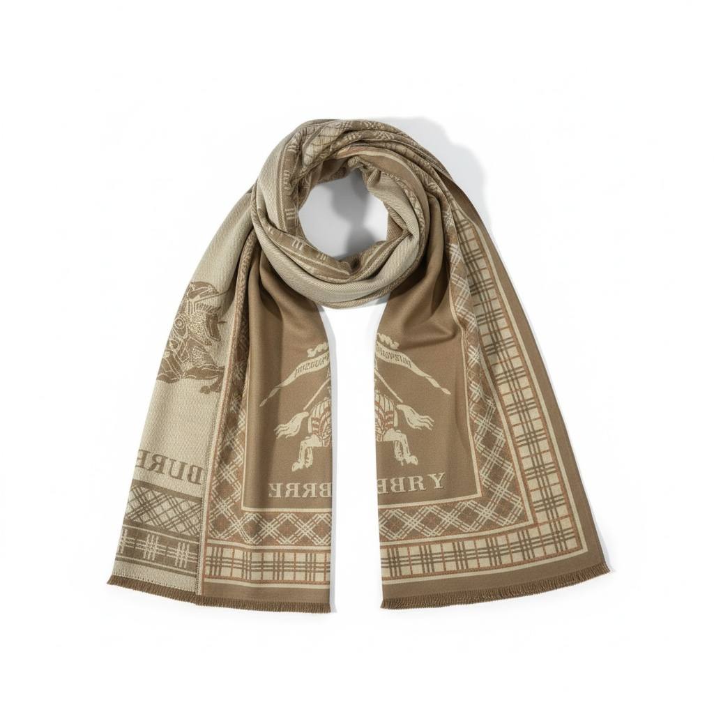 🧣 Burberry Knight Heritage Double-Face Scarf – Beige & Mocha Elegance
