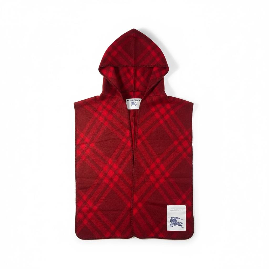 🔥 Burberry Hooded Check Scarf – Red Elegance Edition ❤️🧣