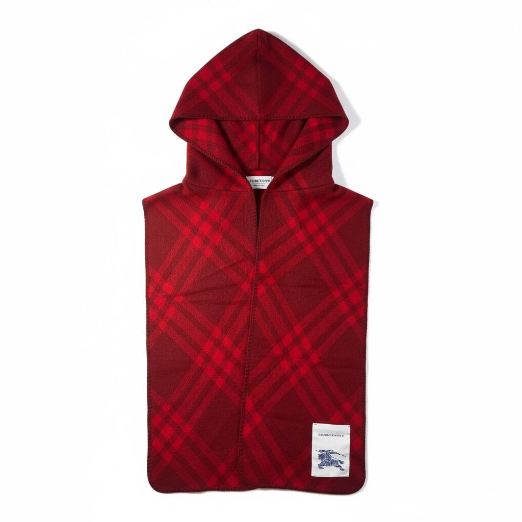 🔥 Burberry Hooded Check Scarf – Red Elegance Edition ❤️🧣