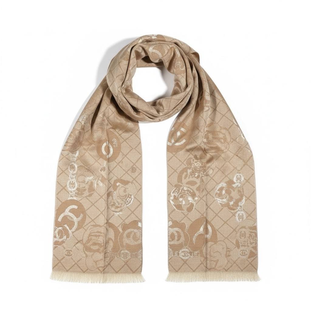 ✨ Chanel Beige Monogram Luxury Scarf – Premium Winter Elegance 🧣🤍