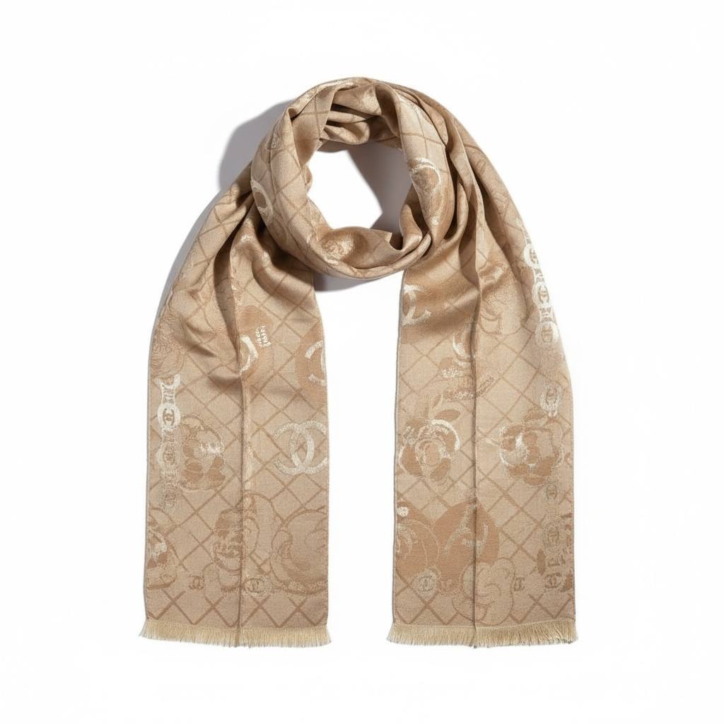 ✨ Chanel Beige Monogram Luxury Scarf – Premium Winter Elegance 🧣🤍