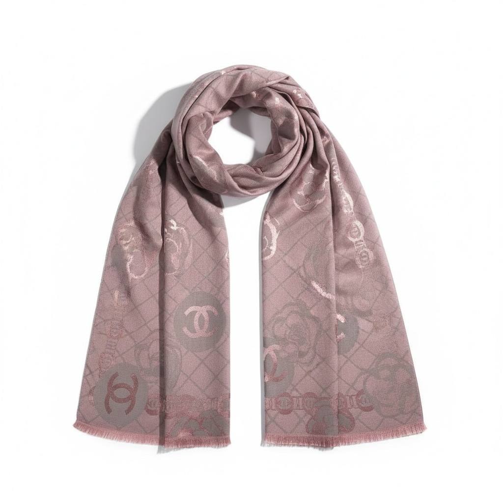 🩷 CHANEL Pink Classic Monogram Scarf – Luxury Jacquard Wrap