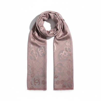🩷 CHANEL Pink Classic Monogram Scarf – Luxury Jacquard Wrap
