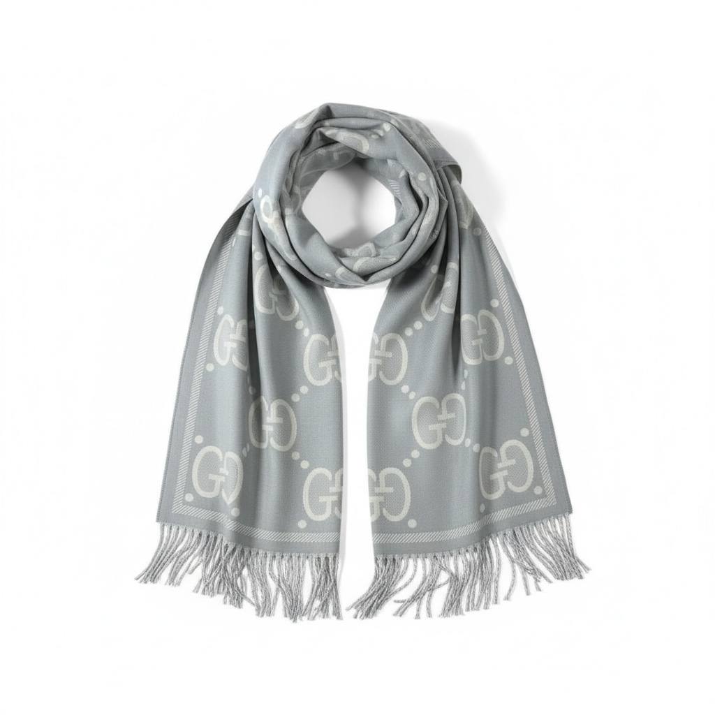 🧣✨ GUCCI Double-Face GG Light Grey Luxury Scarf – Premium Winter Elegance
