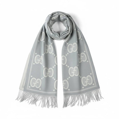 🧣✨ GUCCI Double-Face GG Light Grey Luxury Scarf – Premium Winter Elegance