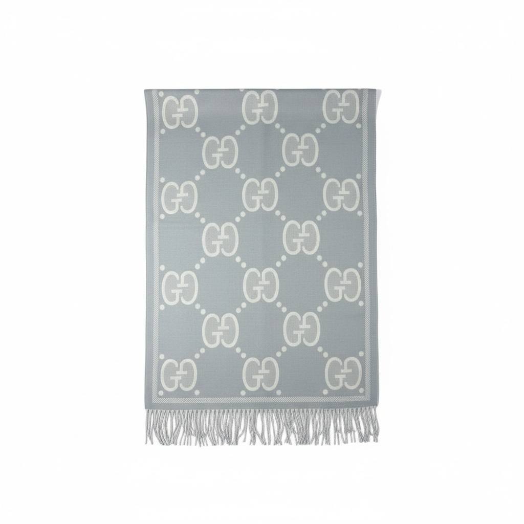 🧣✨ GUCCI Double-Face GG Light Grey Luxury Scarf – Premium Winter Elegance
