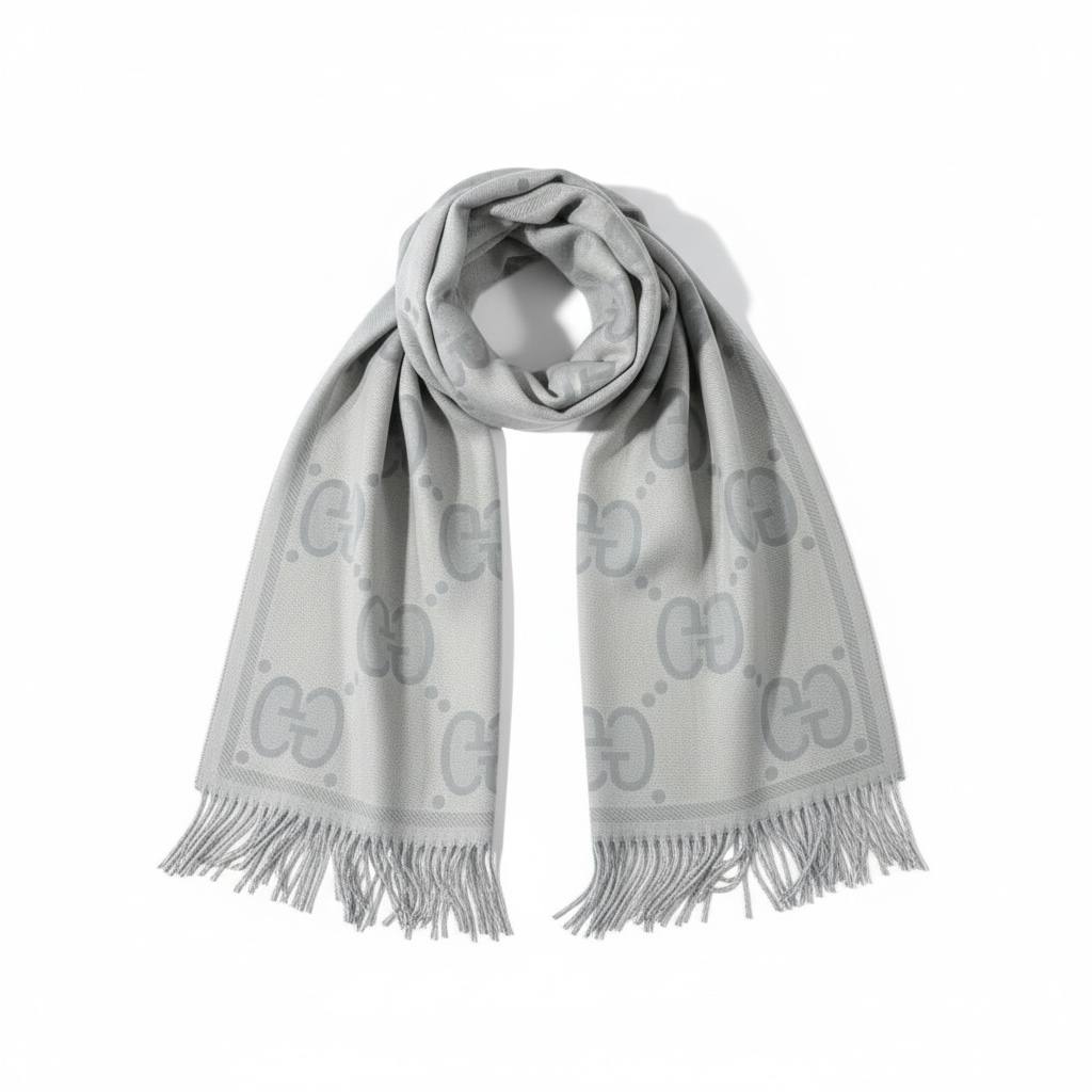 🧣✨ GUCCI Double-Face GG Light Grey Luxury Scarf – Premium Winter Elegance