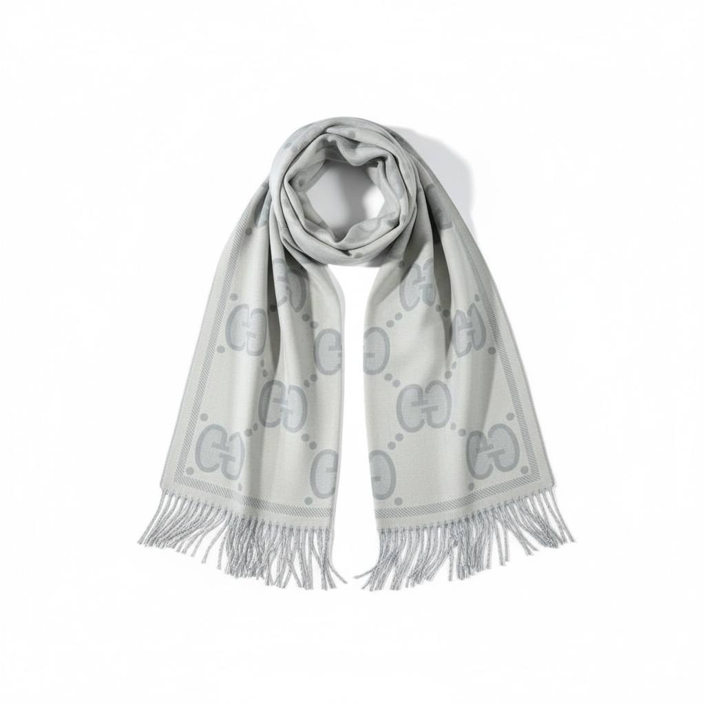 🧣✨ GUCCI Double-Face GG Light Grey Luxury Scarf – Premium Winter Elegance