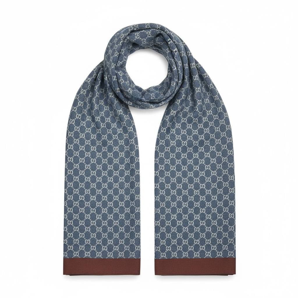 🧣 Gucci GG Monogram Reversible Scarf – Blue & Beige | Luxury Winter Essential 💙🤍