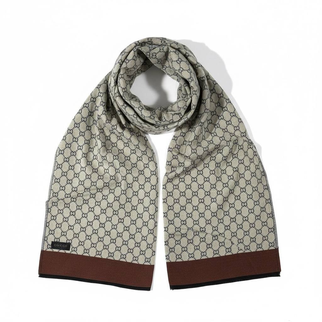 🧣 Gucci GG Monogram Reversible Scarf – Blue & Beige | Luxury Winter Essential 💙🤍