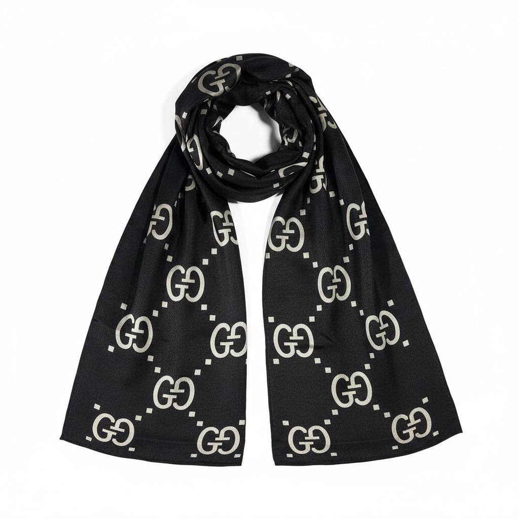 🖤✨ Gucci Double-Face GG Monogram Scarf – Black & Beige Elegance ✨🤍
