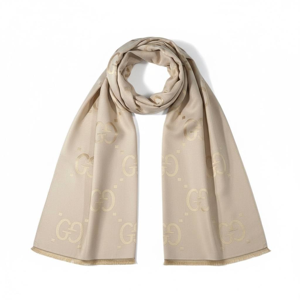 👜 Gucci Beige GG Silk Scarf – Luxury Elegant Shine ✨
