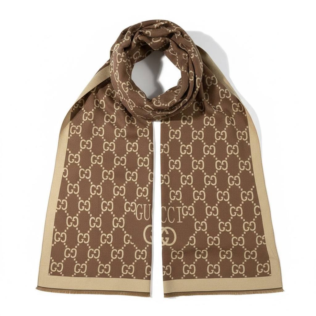 🟤 Gucci Monogram Signature Scarf – Brown Elegance 🧣✨