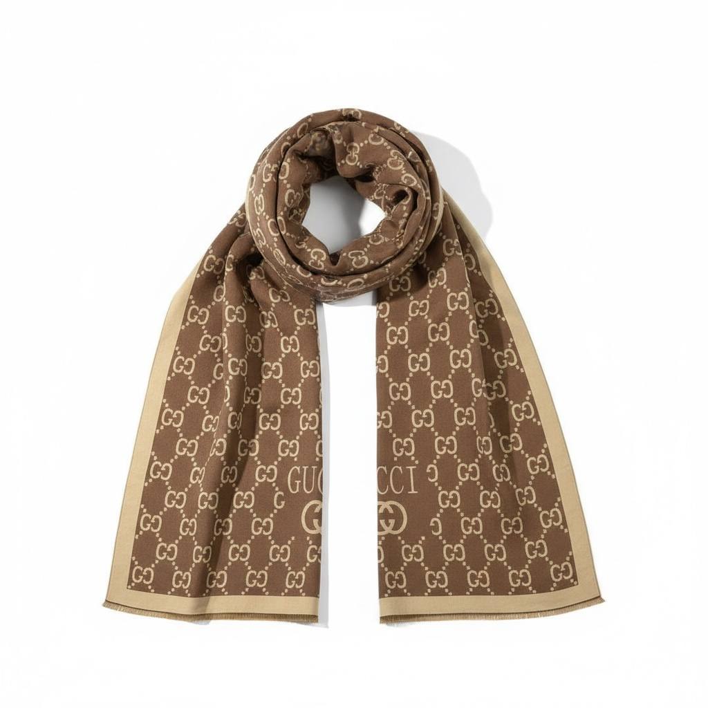 🟤 Gucci Monogram Signature Scarf – Brown Elegance 🧣✨