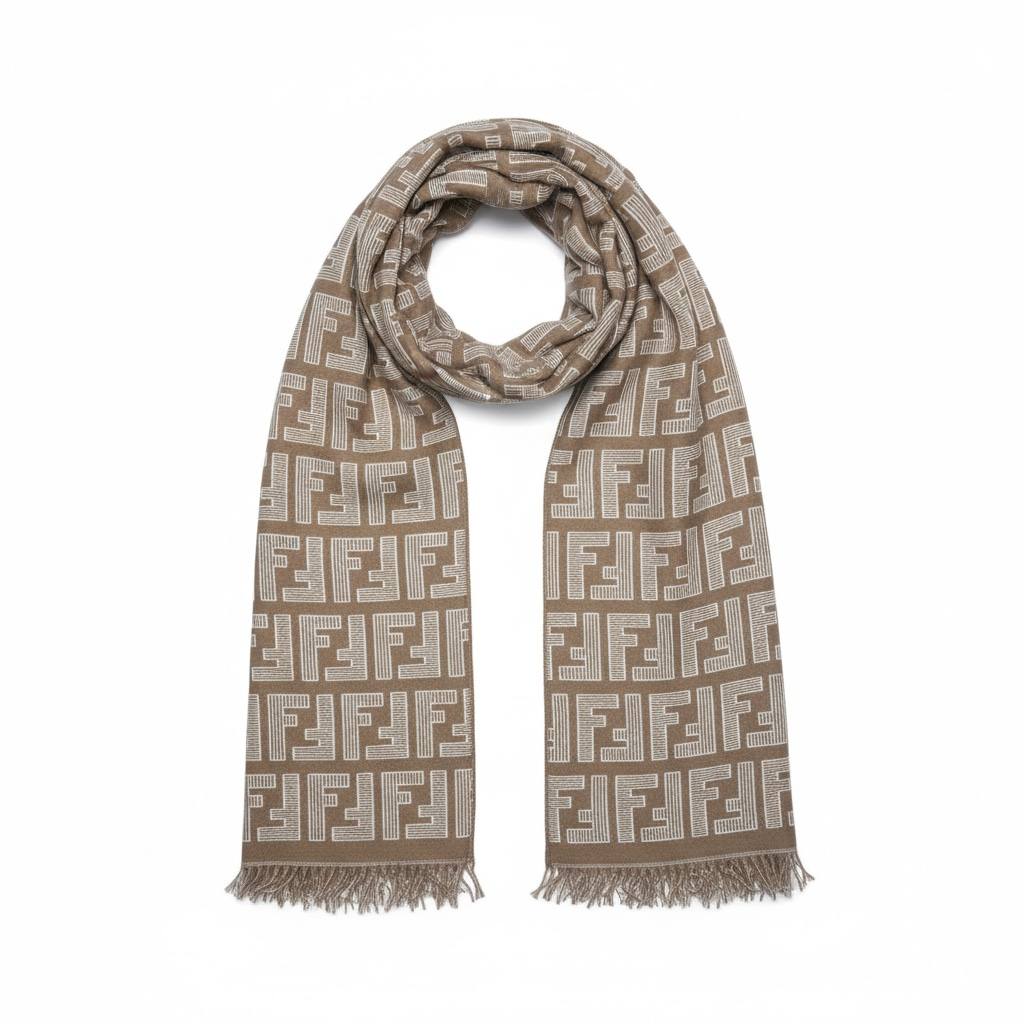 Fendi Inspired Double-Face Reversible Scarf – Beige Monogram & FENDI ROMA Edition 🧣✨ (Unisex Luxury Winter)
