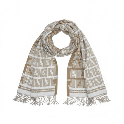 Fendi Inspired Double-Face Reversible Scarf – Beige Monogram & FENDI ROMA Edition 🧣✨ (Unisex Luxury Winter)