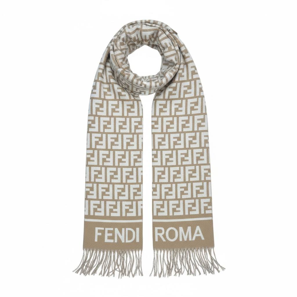 Fendi Inspired Double-Face Reversible Scarf – Beige Monogram & FENDI ROMA Edition 🧣✨ (Unisex Luxury Winter)