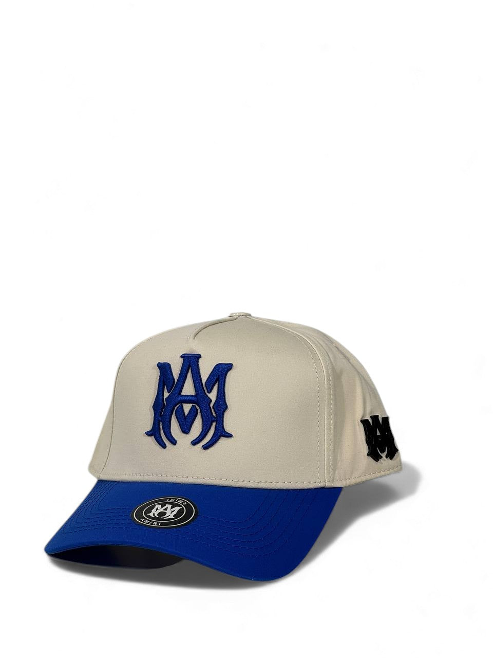 Amiri Two-Tone Luxury Cap – Beige & Royal Blue 🧢💙 (3D Embroidered Unisex Edition)