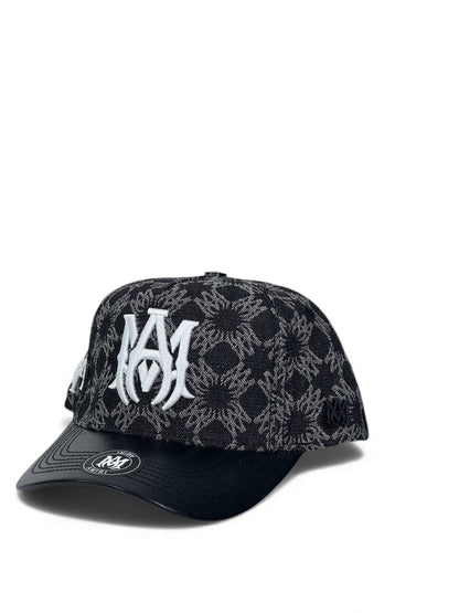Amiri Monogram Luxury Cap – Black Edition 🧢⚫ (Embroidered Logo & Leather-Style Brim)