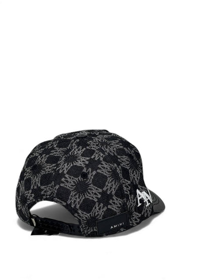 Amiri Monogram Luxury Cap – Black Edition 🧢⚫ (Embroidered Logo & Leather-Style Brim)