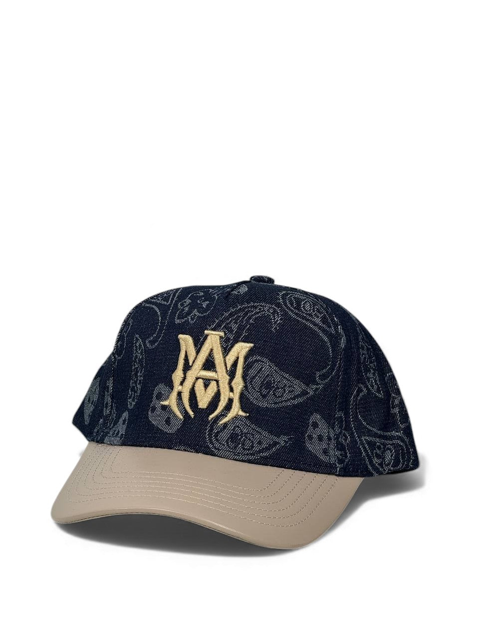 Amiri Paisley Denim Luxury Cap – Navy & Beige Edition 🧢💛 (Premium Embroidered Unisex)