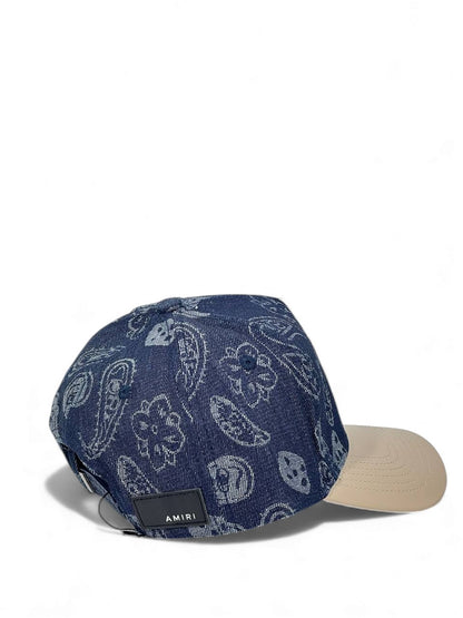 Amiri Paisley Denim Luxury Cap – Navy & Beige Edition 🧢💛 (Premium Embroidered Unisex)