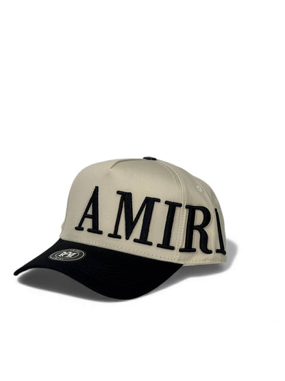Amiri Oversized Embroidered Cap – Beige & Black Edition 🧢🖤 (Premium Unisex Streetwear)