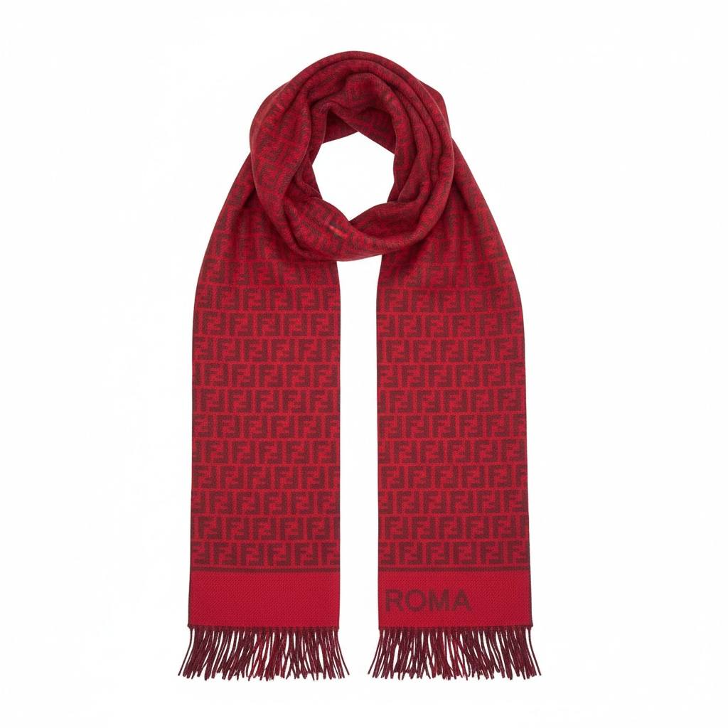 Fendi Roma Red Monogram Scarf – Iconic FF Pattern 🔥❤️