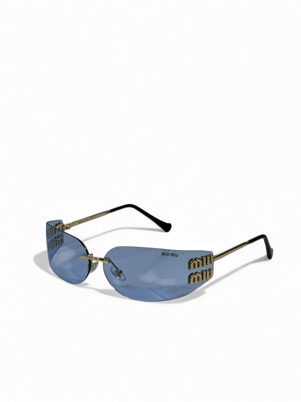 ✨ Miu Miu Blue Shield Sunglasses – Gold Detail