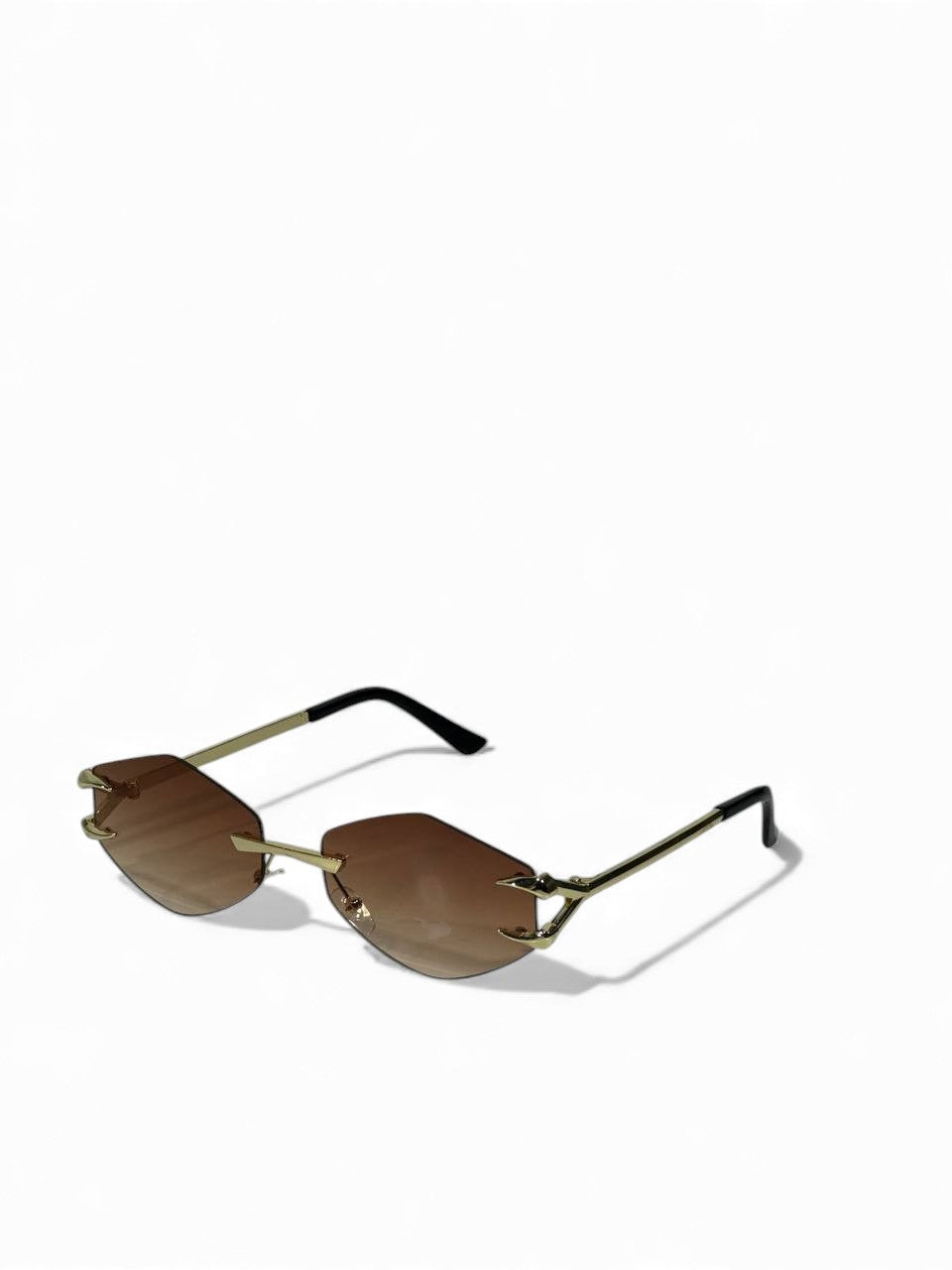 ✨ Rimless Brown Gradient Sunglasses – Gold Frame