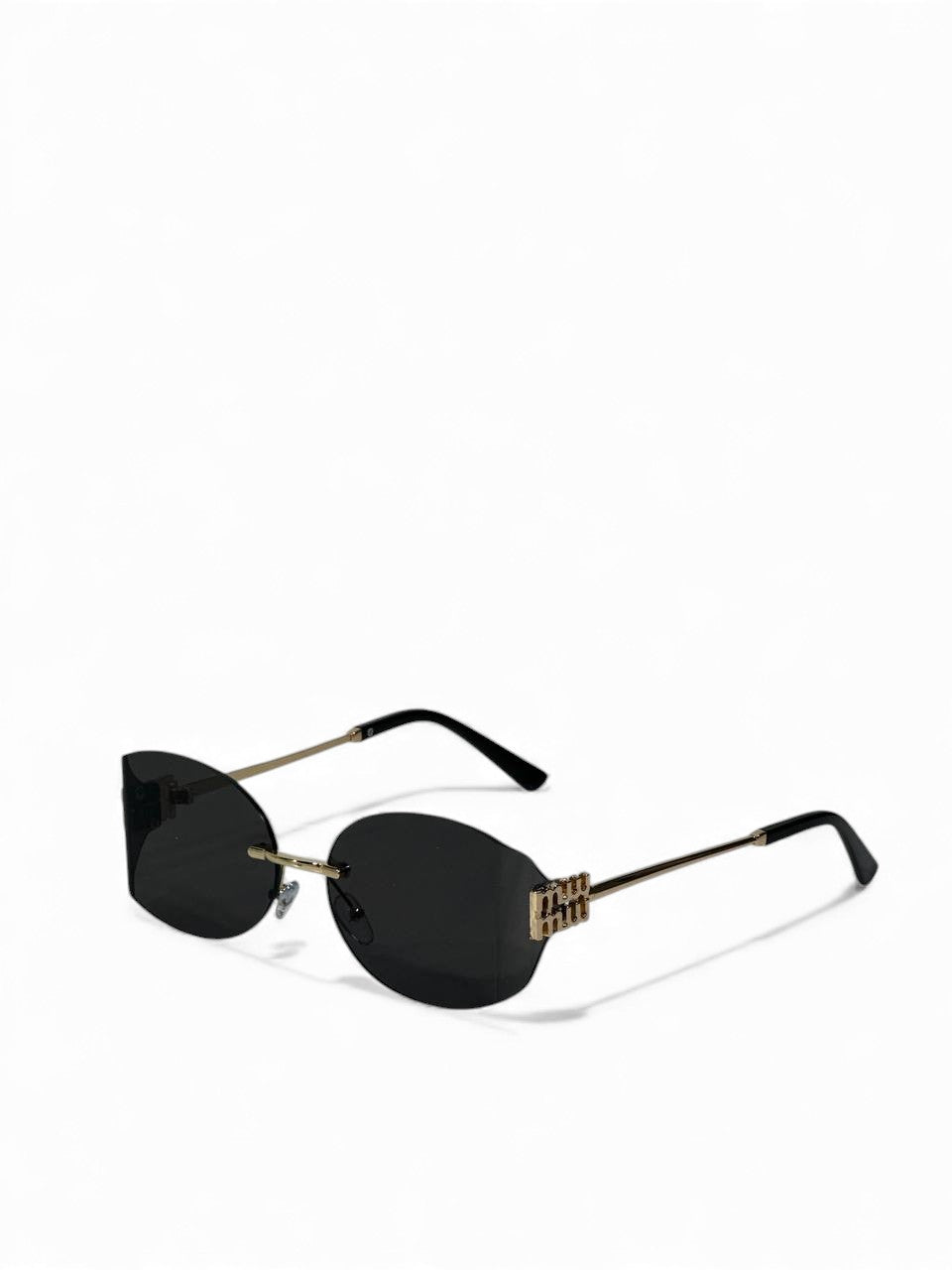 🖤 Miu Miu Black Oval Crystal-Rimless Sunglasses