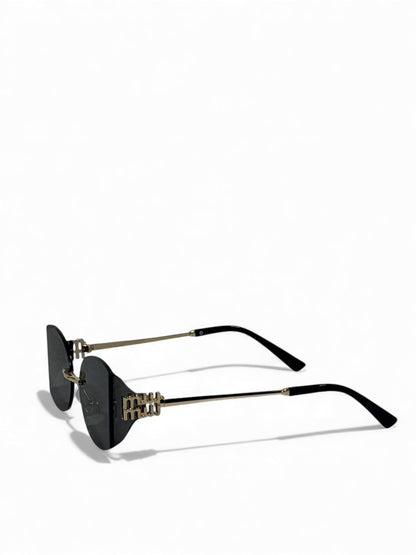 🖤 Miu Miu Black Oval Crystal-Rimless Sunglasses