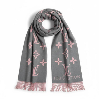 Louis Vuitton Monogram Scarf – Grey & Pink 🌸✨