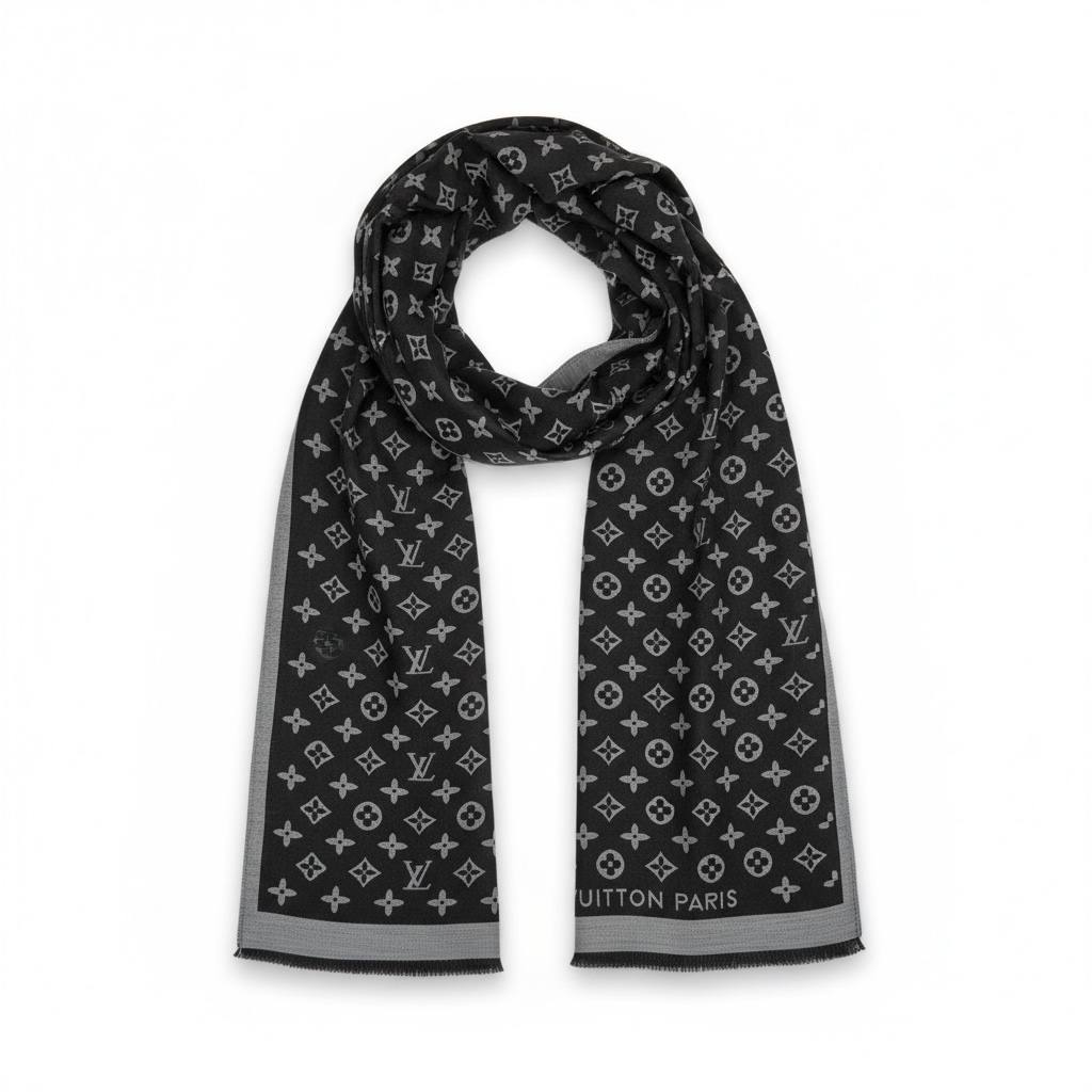 Louis Vuitton Monogram Scarf – Black & Grey 🖤✨