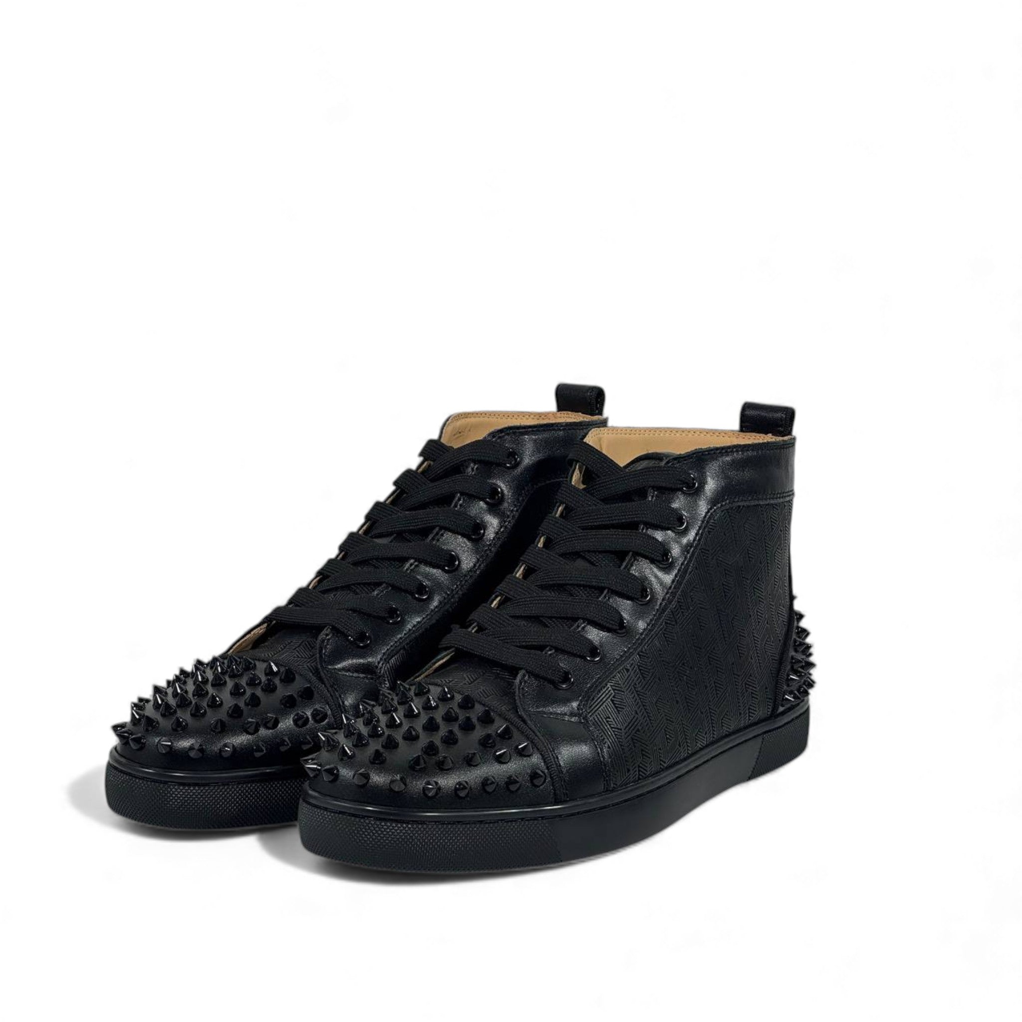 🔥 Christian Louboutin Spiked Black High-Top Sneakers – Red Sole Edition