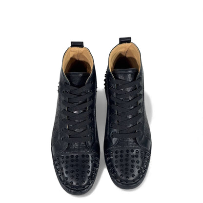 🔥 Christian Louboutin Spiked Black High-Top Sneakers – Red Sole Edition