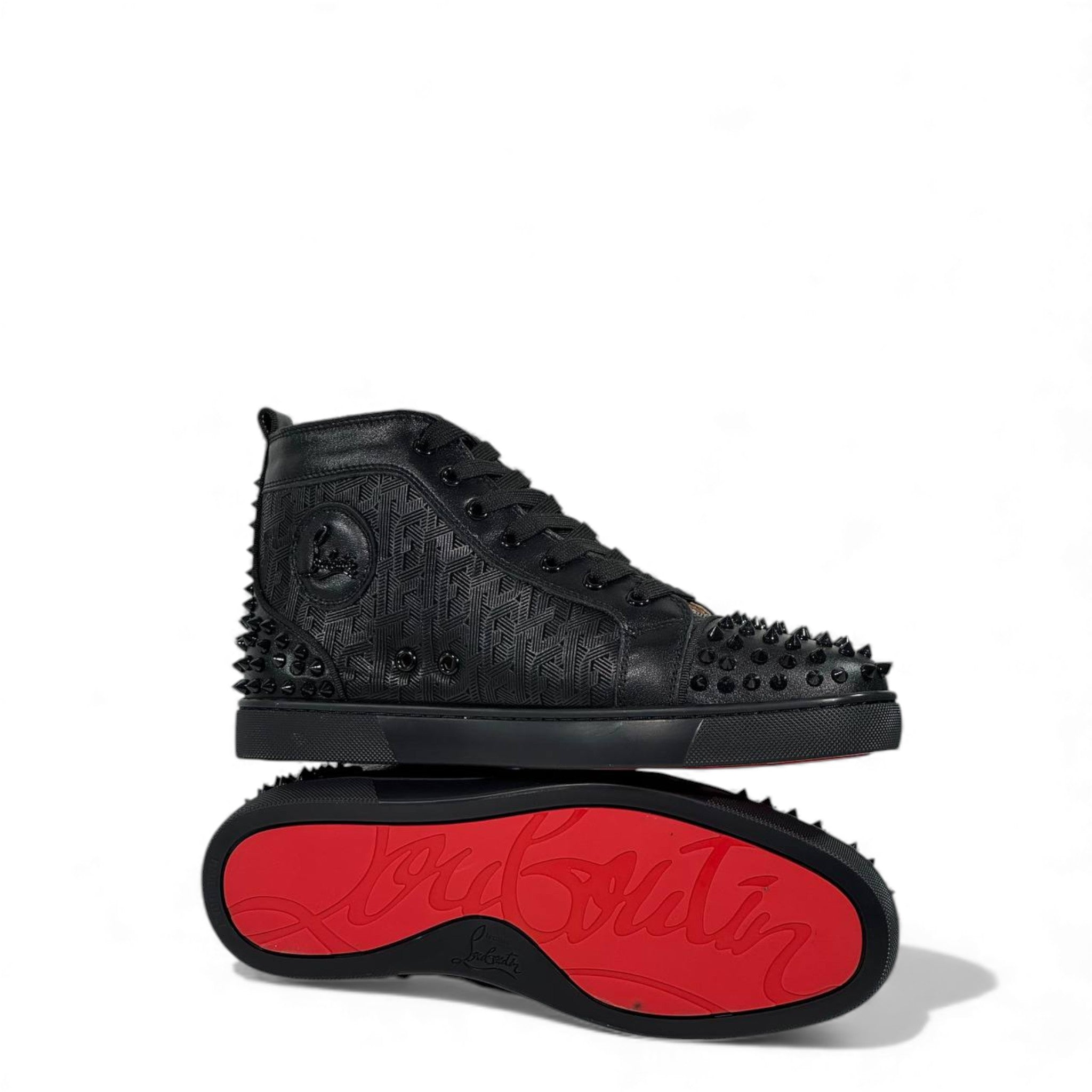 🔥 Christian Louboutin Spiked Black High-Top Sneakers – Red Sole Edition