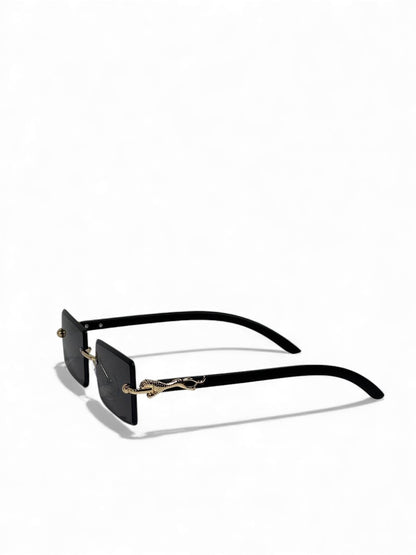 Roberto Cavalli-Inspired Rimless Rectangle Sunglasses – Gold Serpent Temple Edition 😎🐍✨
